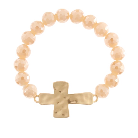 Hammered Cross Glass Bead Bracelet - Picture 2 of 2